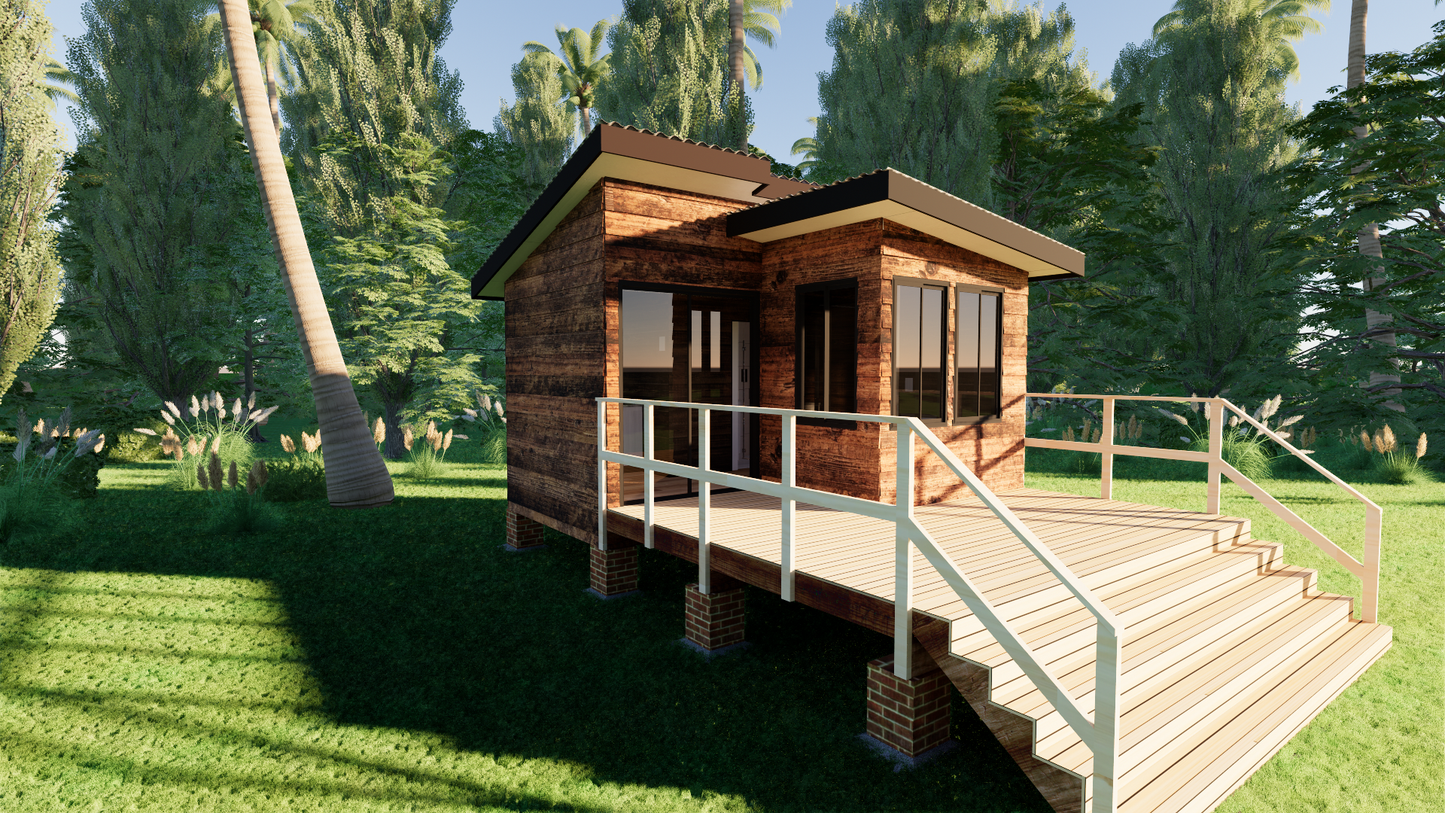 Tiny L-Shape Cabin - 34m2 (369 sq ft)