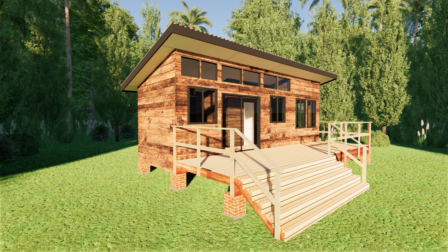 Small Rectangle Cabin - 55m2 (587 sq ft) + DIY Construction Guide and Materials List