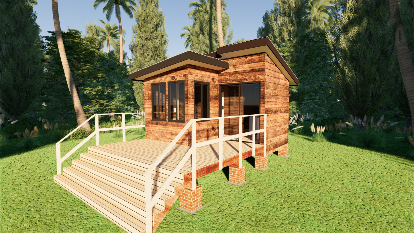 Tiny L-Shape Cabin - 34m2 (369 sq ft)