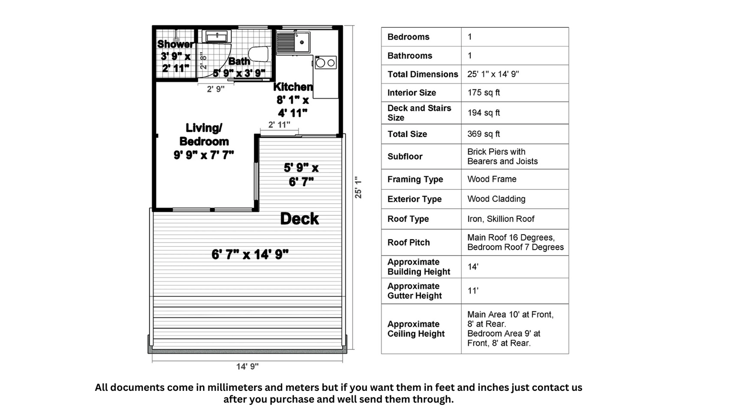 Tiny L-Shape Cabin - 34m2 (369 sq ft) + DIY Construction Guide and Materials List