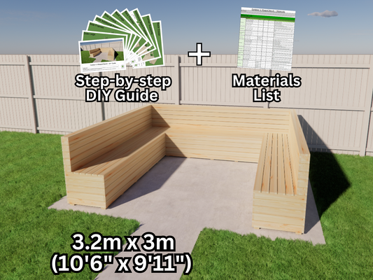 Outdoor U-Shaped Bench - Step-By-Step DIY Construction Guide and Materials List || 3.2m x 3m (10'6" x 9'11")