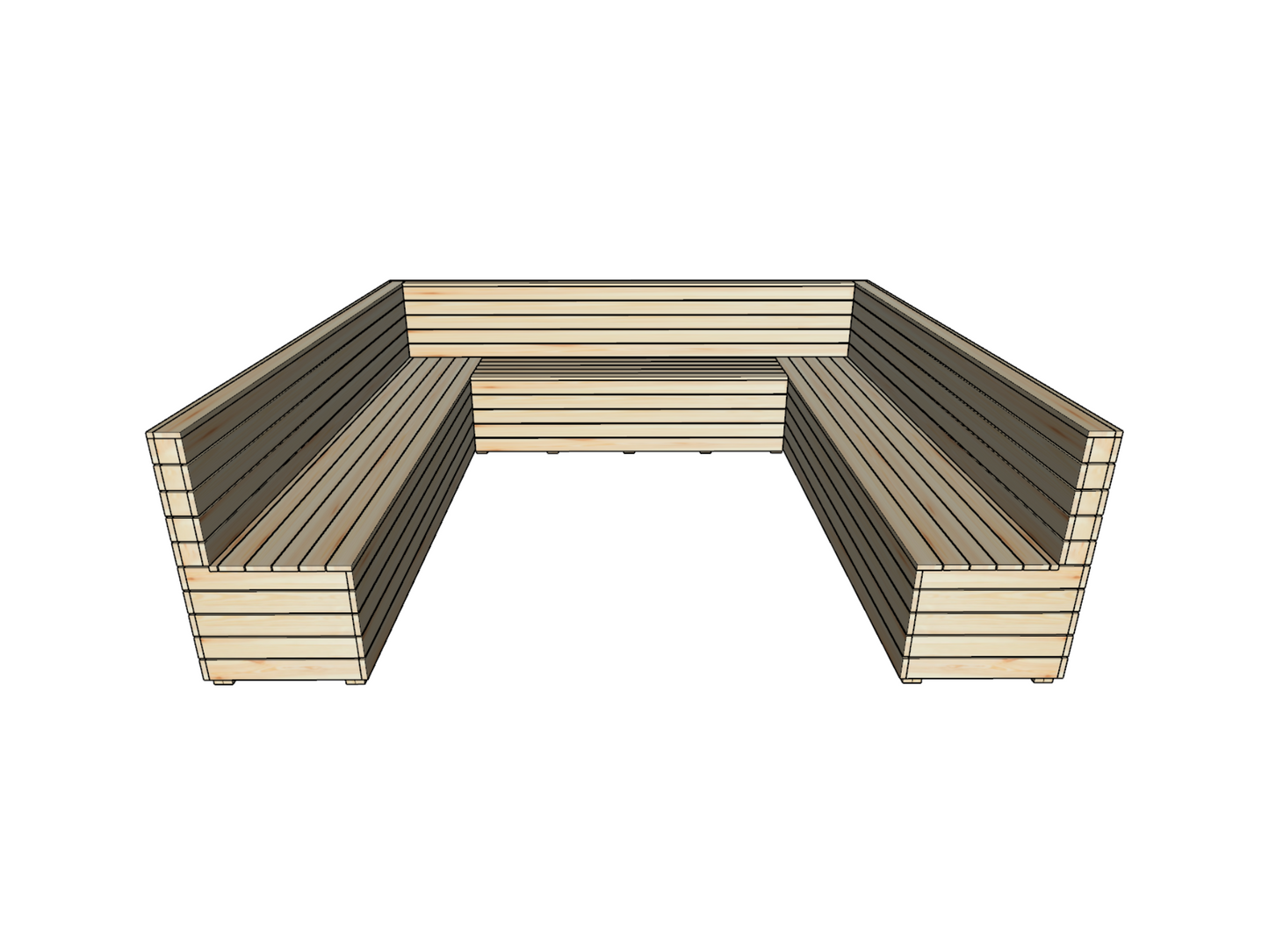 Outdoor U-Shaped Bench - Step-By-Step DIY Construction Guide and Materials List || 3.2m x 3m (10'6" x 9'11")