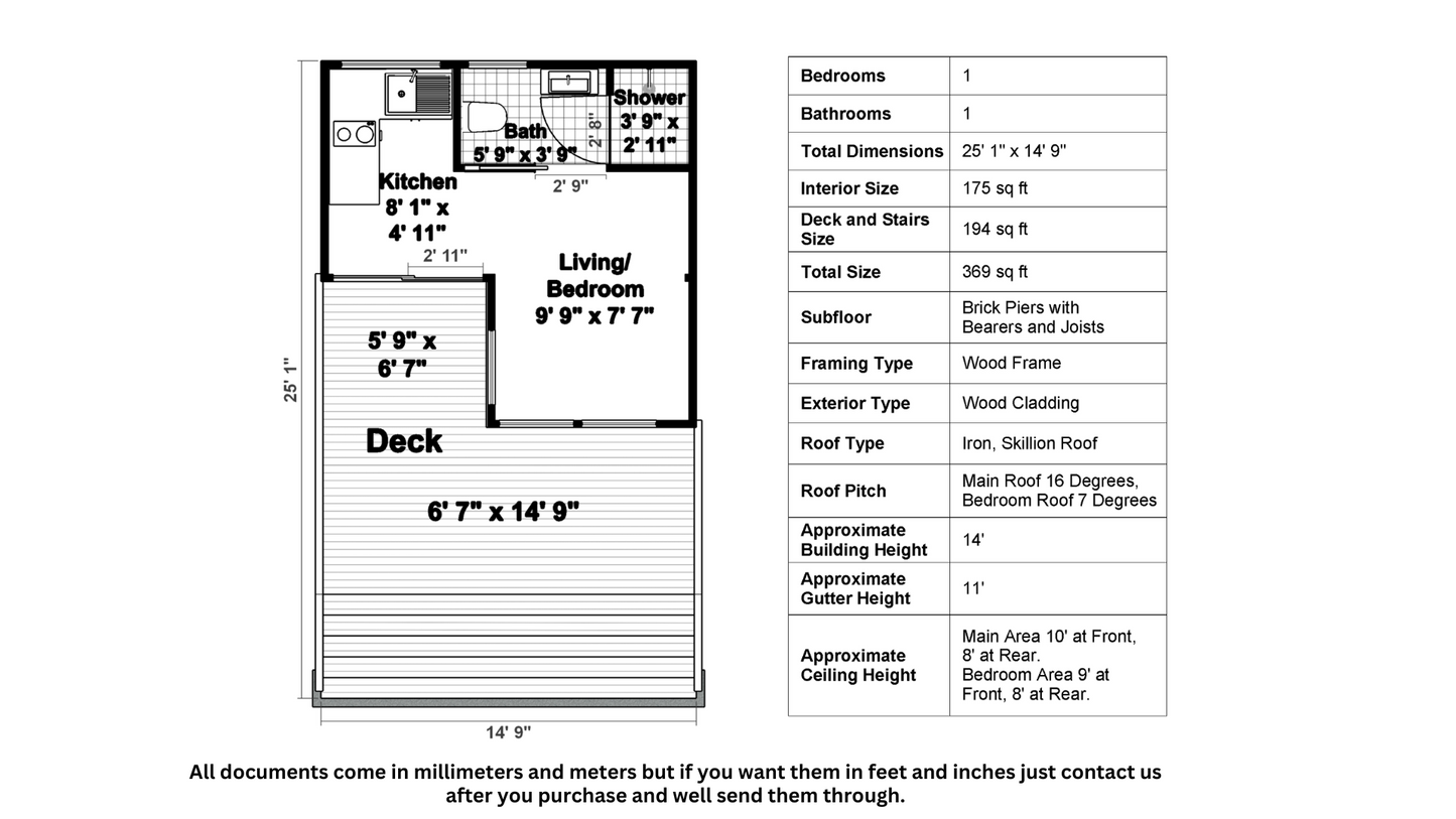 Tiny L-Shape Cabin - 34m2 (369 sq ft) + DIY Construction Guide and Materials List