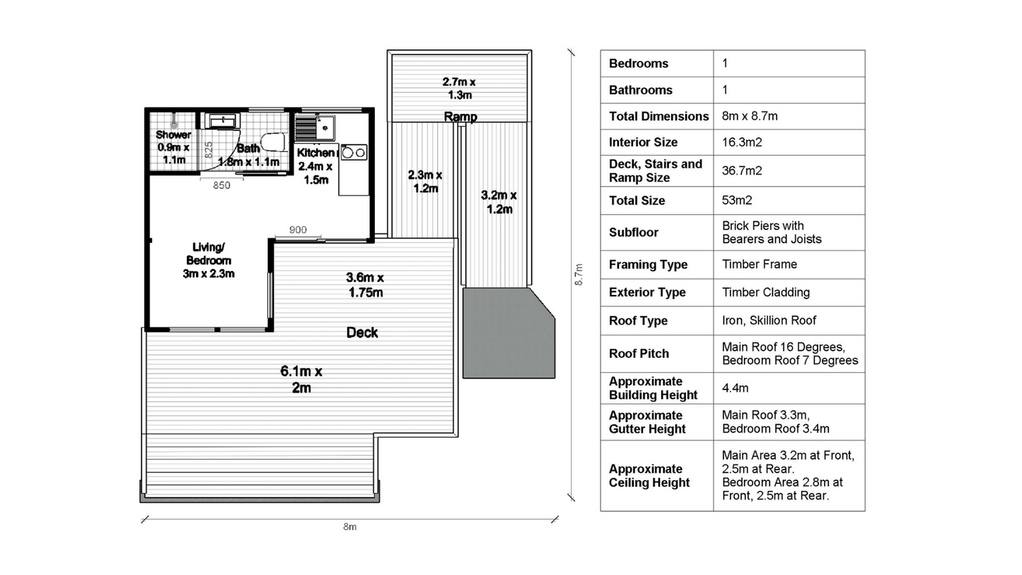 Tiny L-Shape Cabin - 34m2 (369 sq ft)