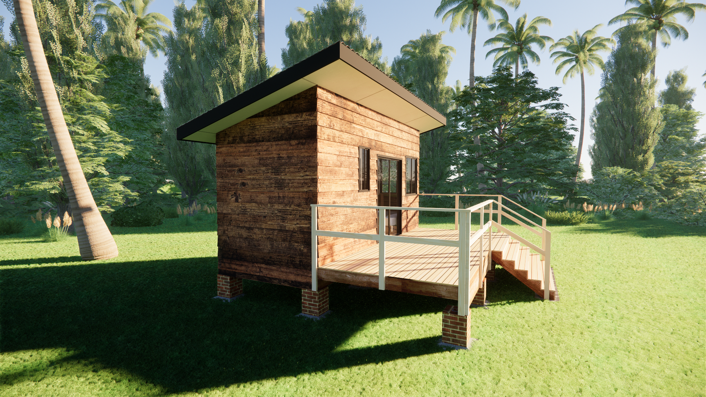 Rectangle Cabin Tiny - 14m2 Cabin Plans