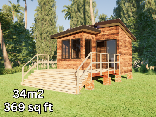 Tiny L-Shape Cabin - 34m2 (369 sq ft)