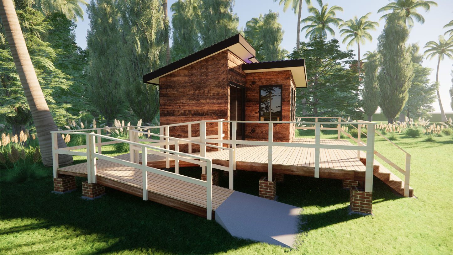 Tiny L-Shape Cabin - 34m2 (369 sq ft)