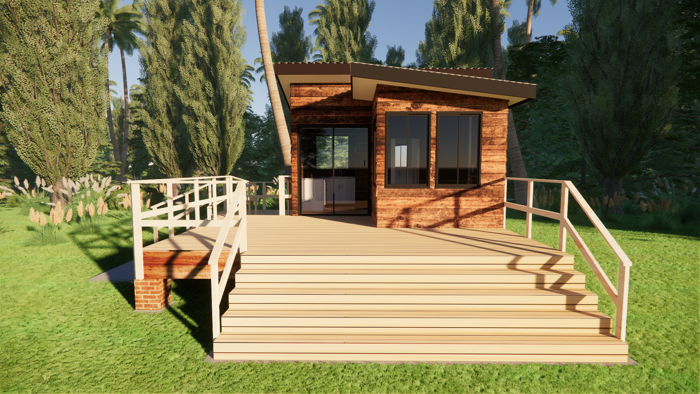 Tiny L-Shape Cabin - 34m2 (369 sq ft)