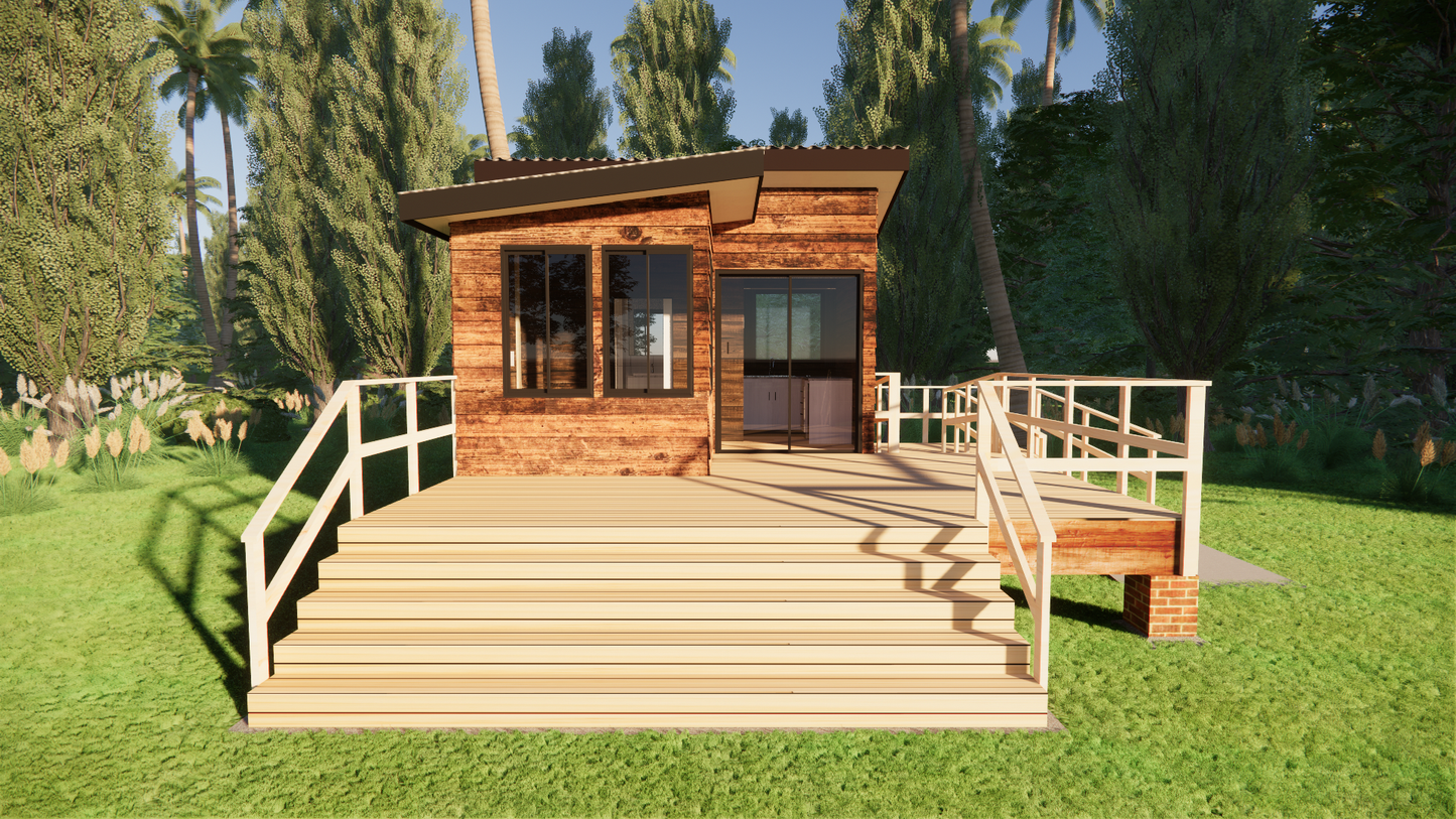 Tiny L-Shape Cabin - 34m2 (369 sq ft)