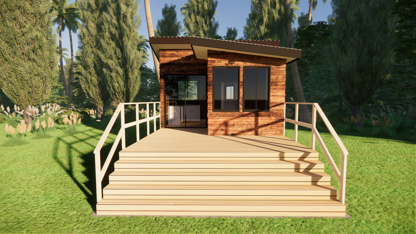 Tiny L-Shape Cabin - 34m2 (369 sq ft)