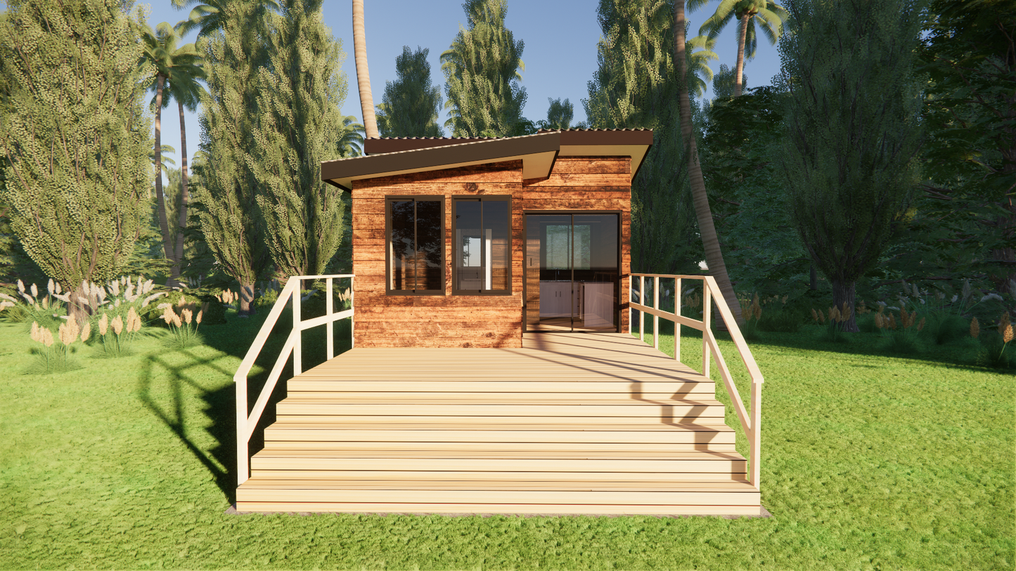 Tiny L-Shape Cabin - 34m2 (369 sq ft)